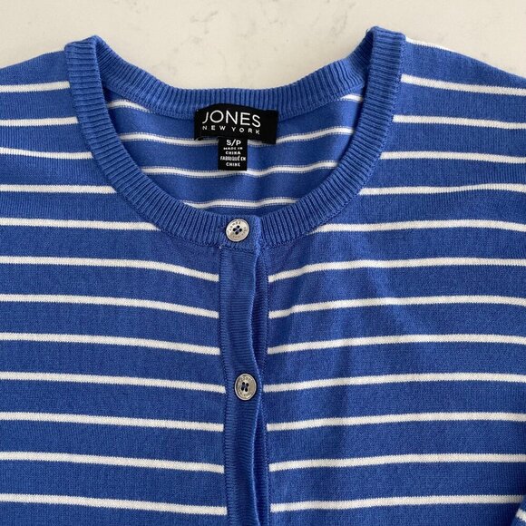 Jones New York LS Striped Viscose Nylon Cardigan Sweater Blue & Wht Sz S NWOT - Picture 4 of 10